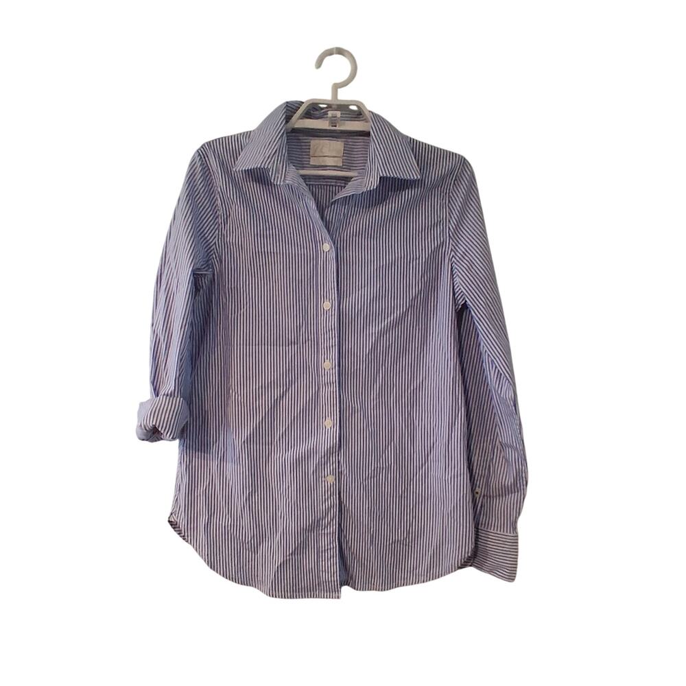 J Crew slim button up shirt womens ST Small Tall blue white striped classic